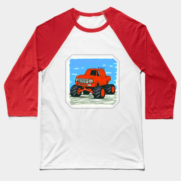 Red Monster Truck Baseball T-Shirt by The Friendly Introverts